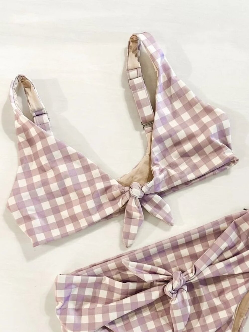 Kitty & Vibe Front Tie Purple Gingham Top